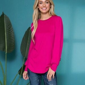 Acting Pro Fuchsia Long Sleeve Blouse, Size 1X